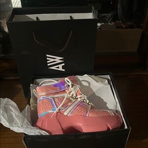 Anthony wang pink snake, passion fruit-03 iridescent gooey combat boots